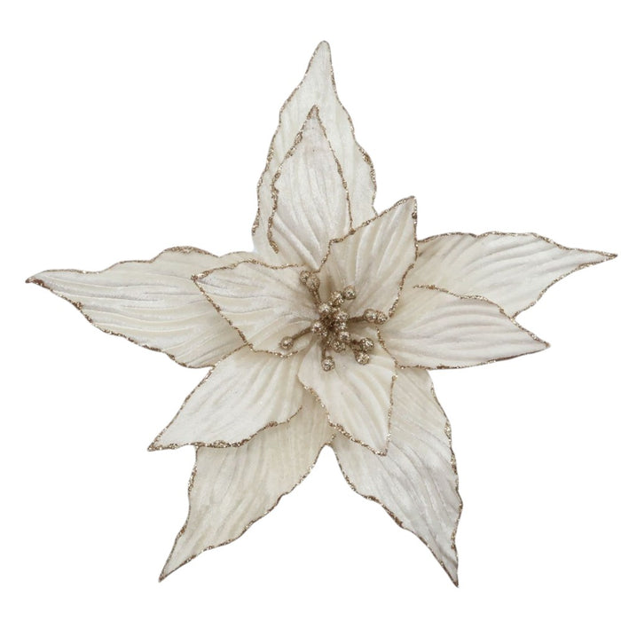 16-inch champagne gold glittered poinsettia Christmas floral pick