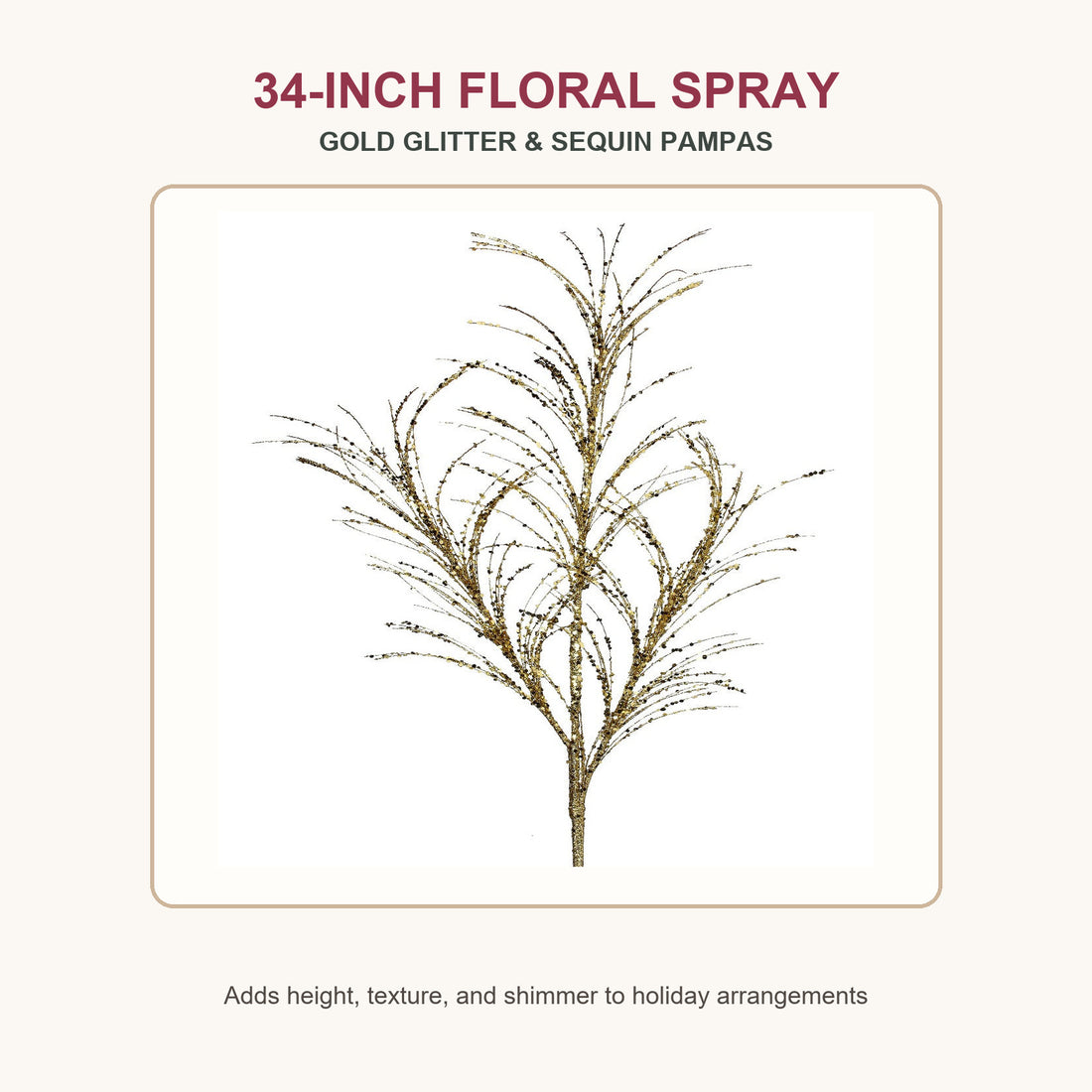 34-inch gold glitter and sequin pampas grass Christmas floral spray size guide