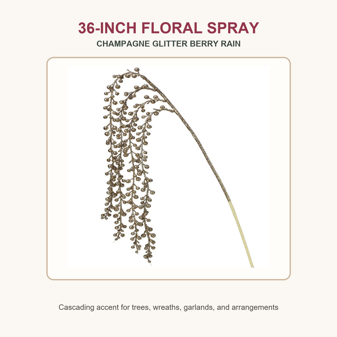 36-inch champagne glitter cascading berry rain Christmas floral spray