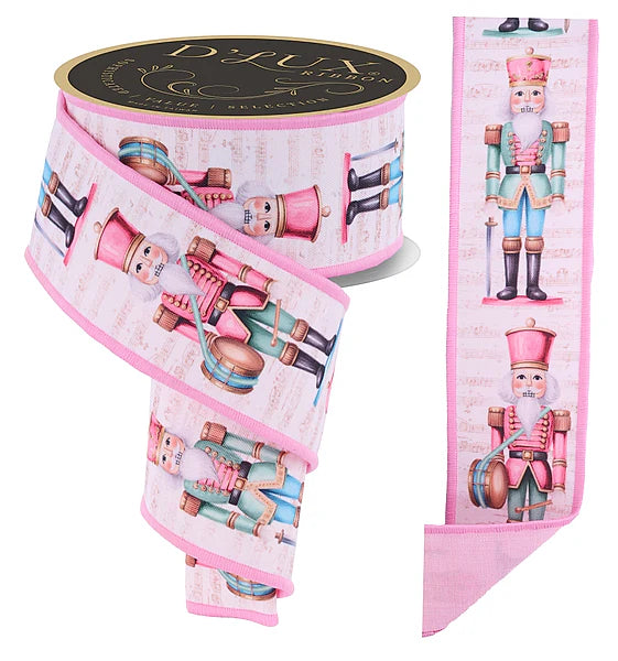 2.5" × 10-Yard Pink, Mint & Ice-Blue Nutcracker Christmas Ribbon