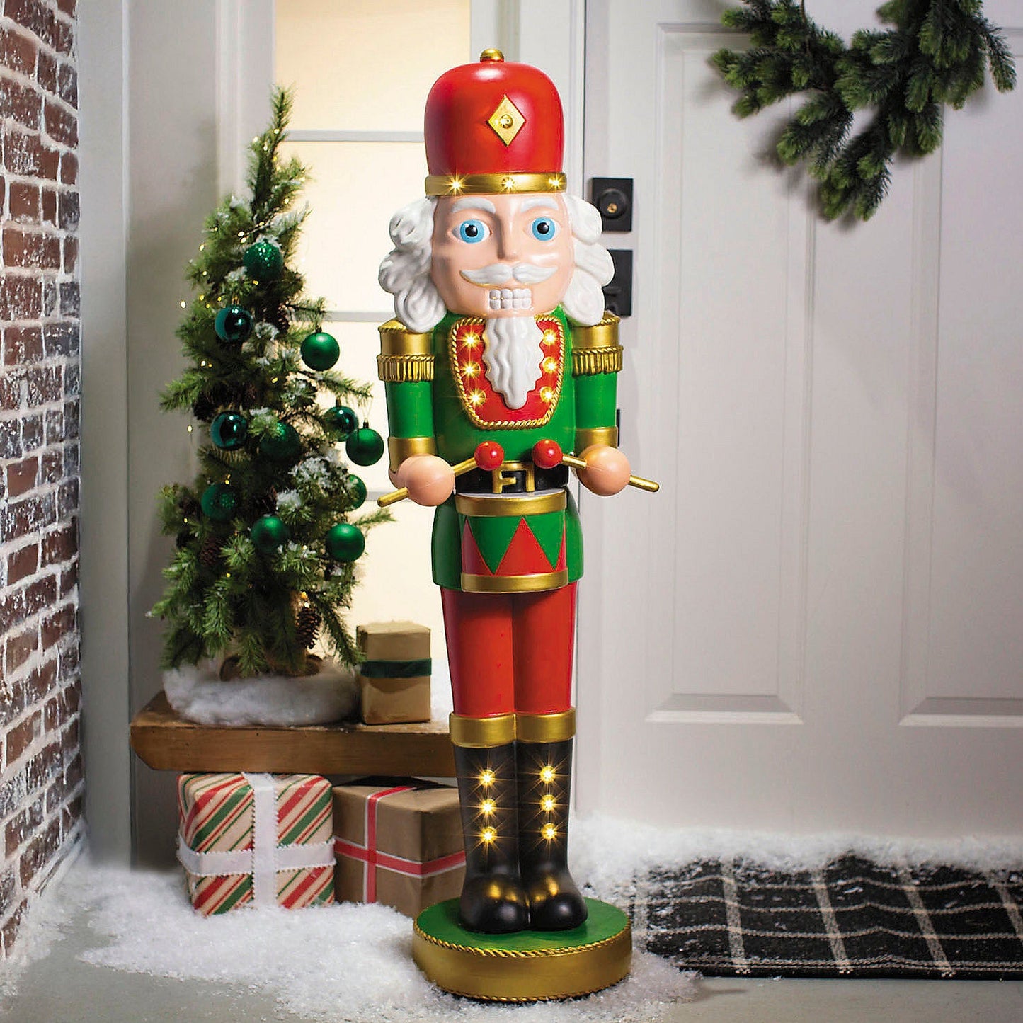 4 Ft Light-Up Nutcracker with Drumsticks – Illuminated Christmas Statue for Indoor & Outdoor Holiday Décor