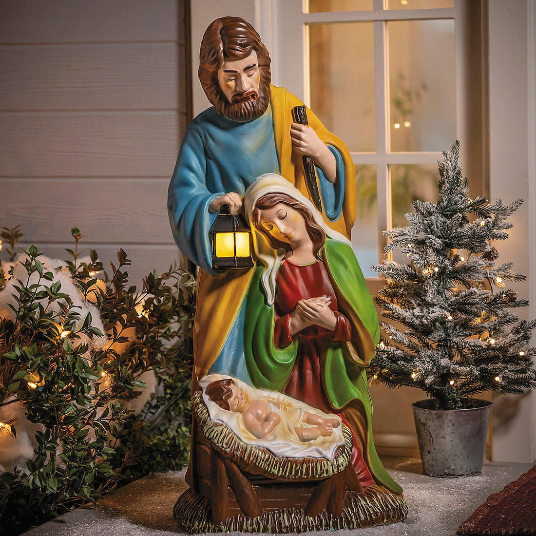 32" Light-Up Nativity Holy Family with LED Lantern – Christmas Décor