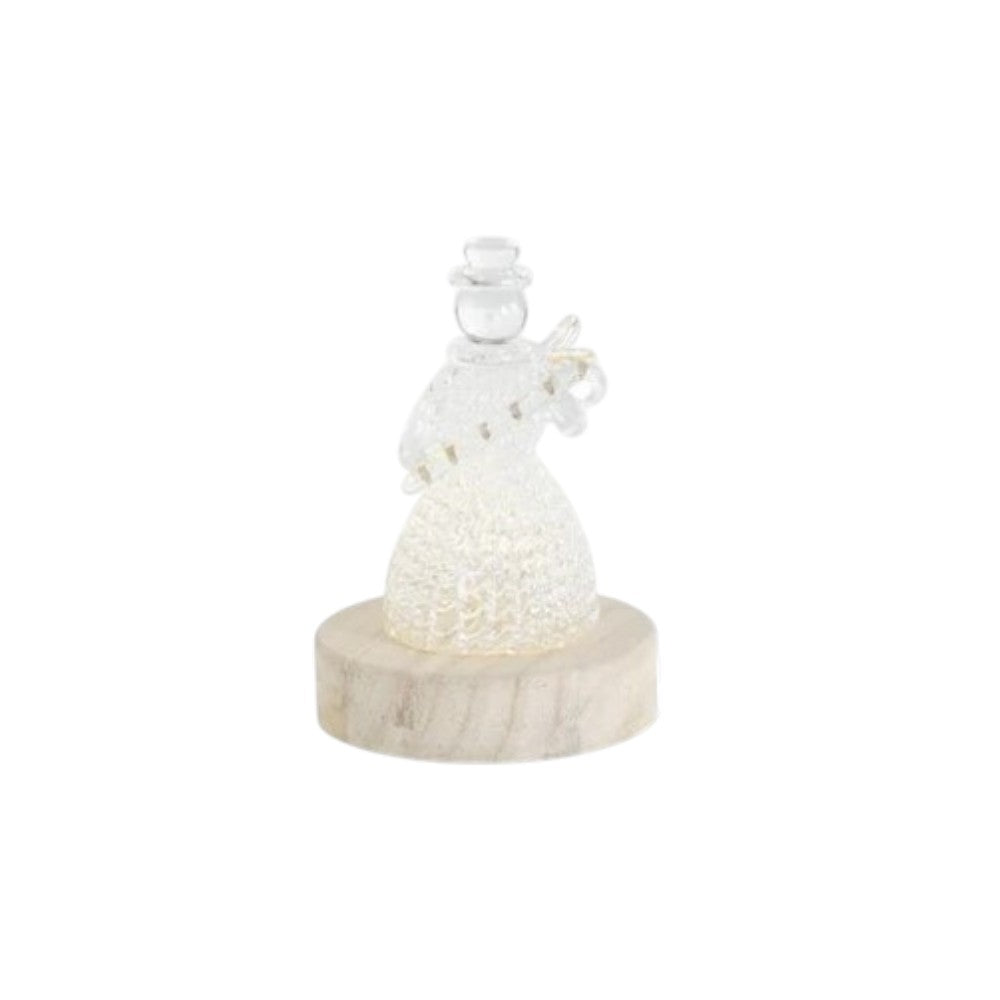 4.5" LED Spun Glass Snowmen with Timers – Handcrafted Holiday Decor