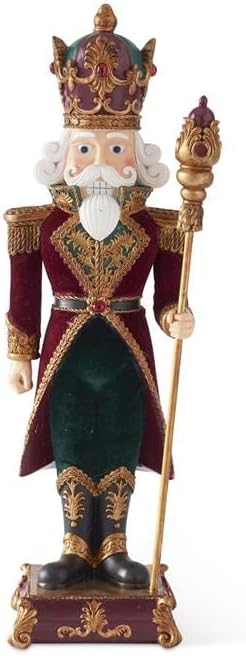 18.25-inch resin nutcracker with staff Christmas decoration