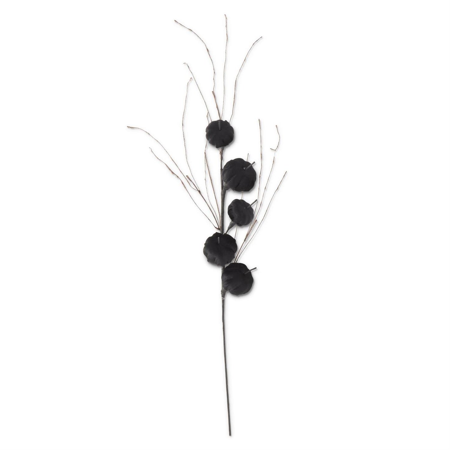 38" Black Velvet Pumpkin Stem Halloween Pick | Gothic Fall Floral Spray & Vase Filler