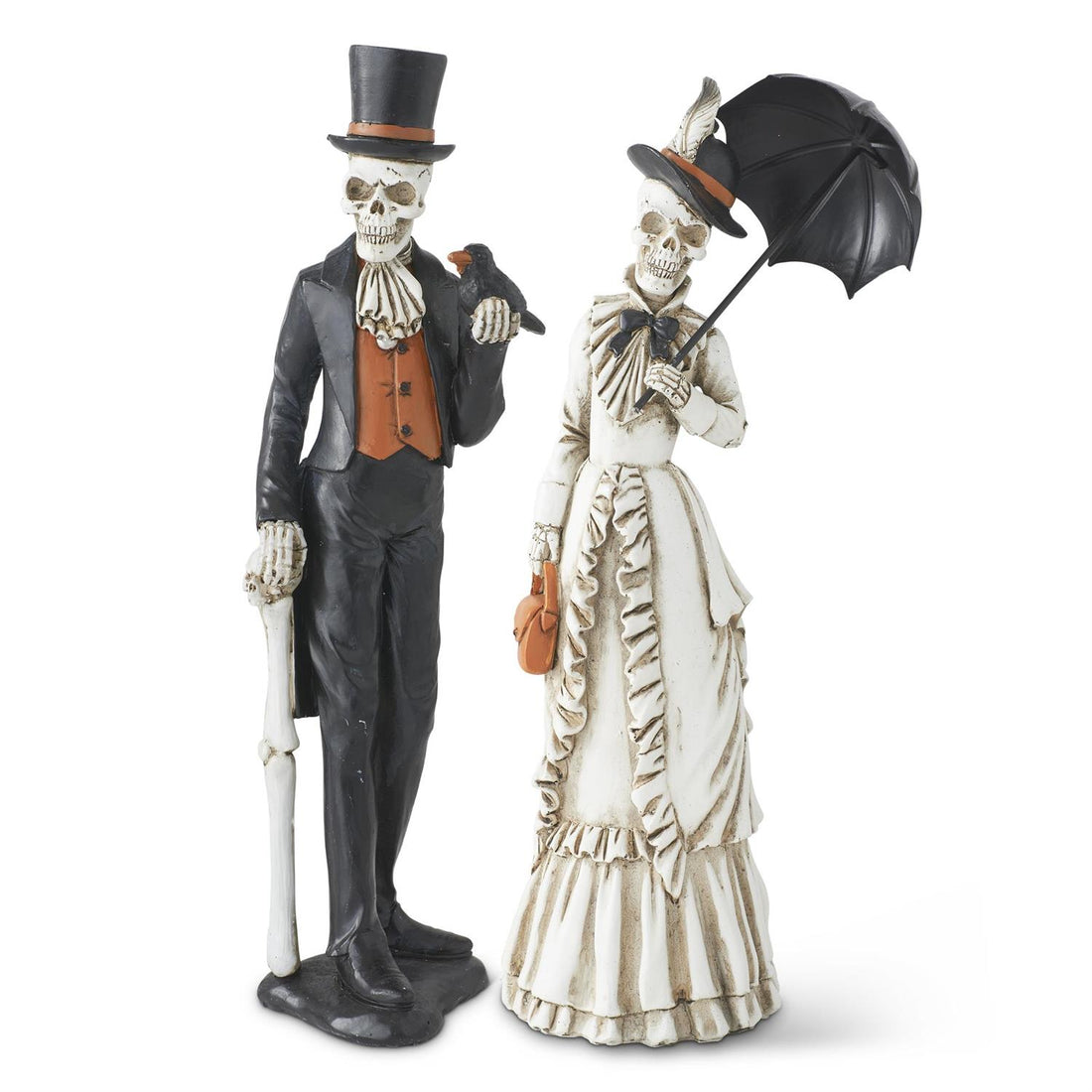 set of two Victorian skeleton couple Halloween figurines