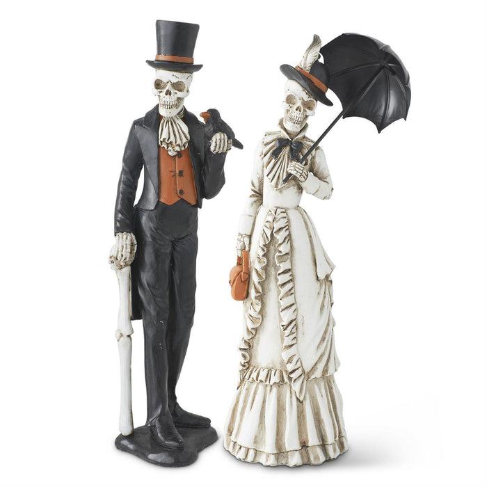set of two Victorian skeleton couple Halloween figurines