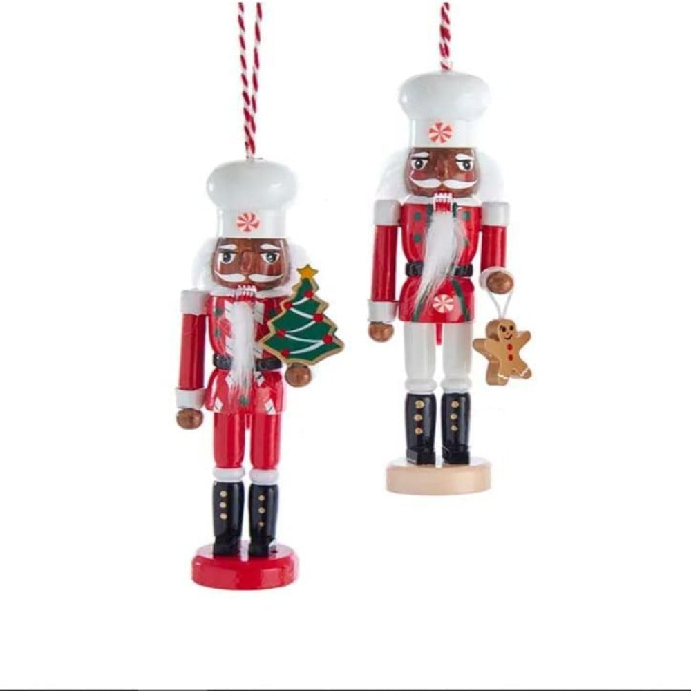 6" African American Chef Nutcracker Ornaments – Set of 2 Assorted Christmas Decorations