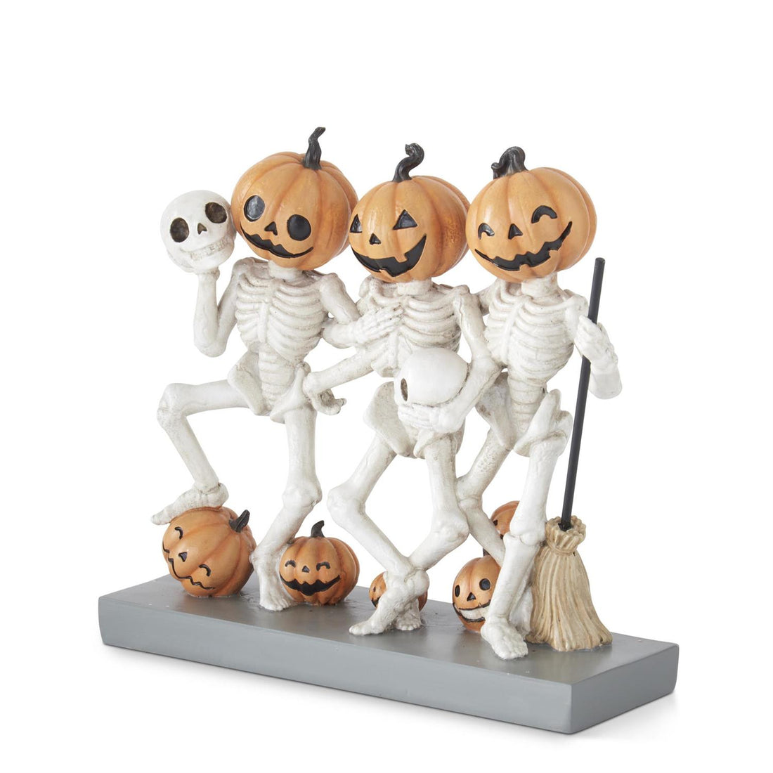 dancing jack-o'-lantern skeleton trio Halloween tabletop decoration