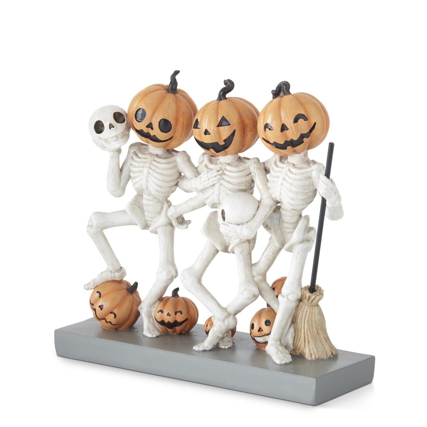Halloween Pumpkin Head Skeleton Trio Figurine – Dancing Jack-O'-Lantern Tabletop Decoration