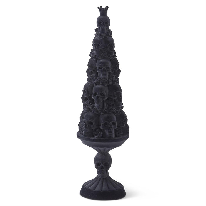 18.5-inch black velvet skull topiary with gothic roses