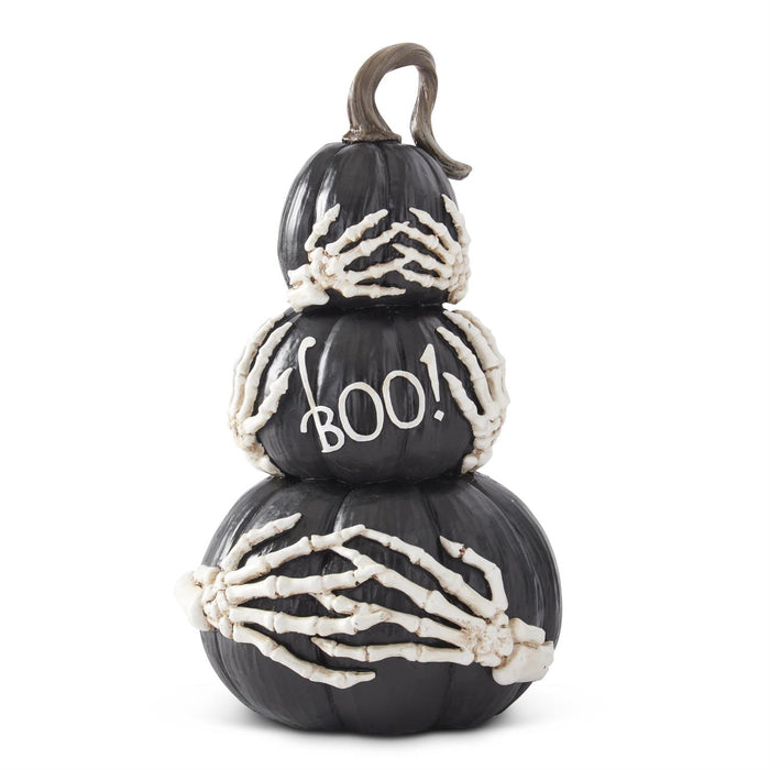 14.75-inch stacked BOO pumpkin Halloween decoration with skeleton hands