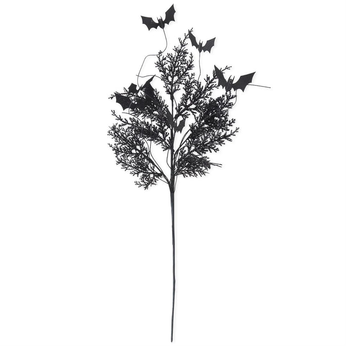 27-inch black and purple glitter pine bat Halloween floral spray