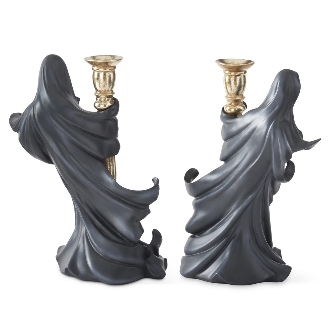 Black ghost candle holders with gold taper holders alternate view