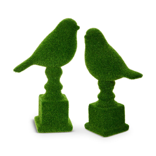 9.75″ Moss Birds on Pedestal – Spring Garden Décor Accent
