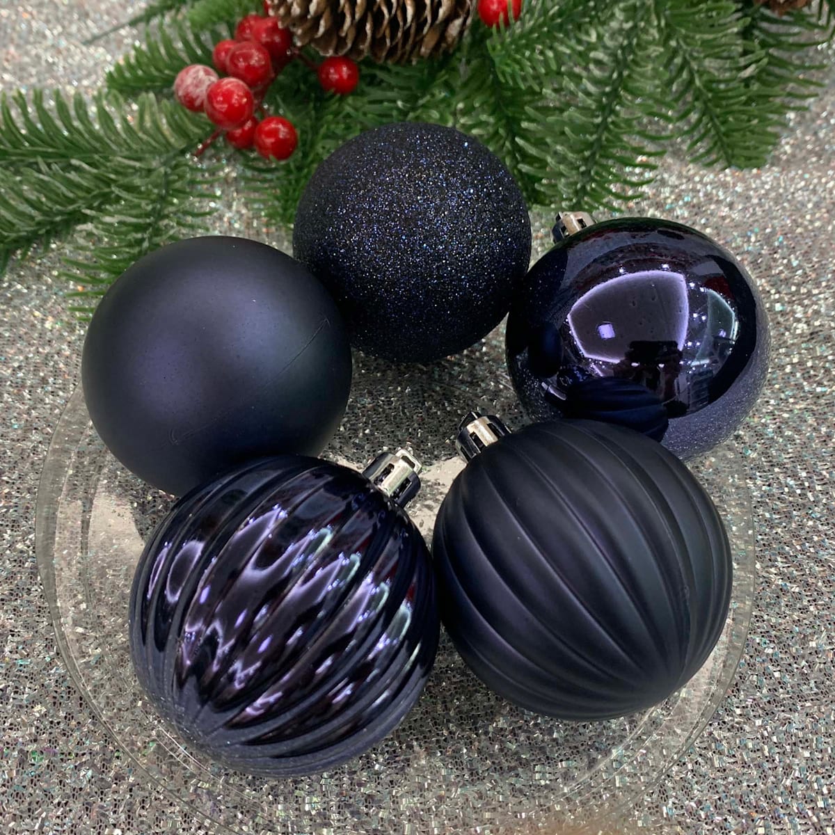 50-Count Black Mix Shatterproof Ornaments – 2" Christmas Ball Ornament Set