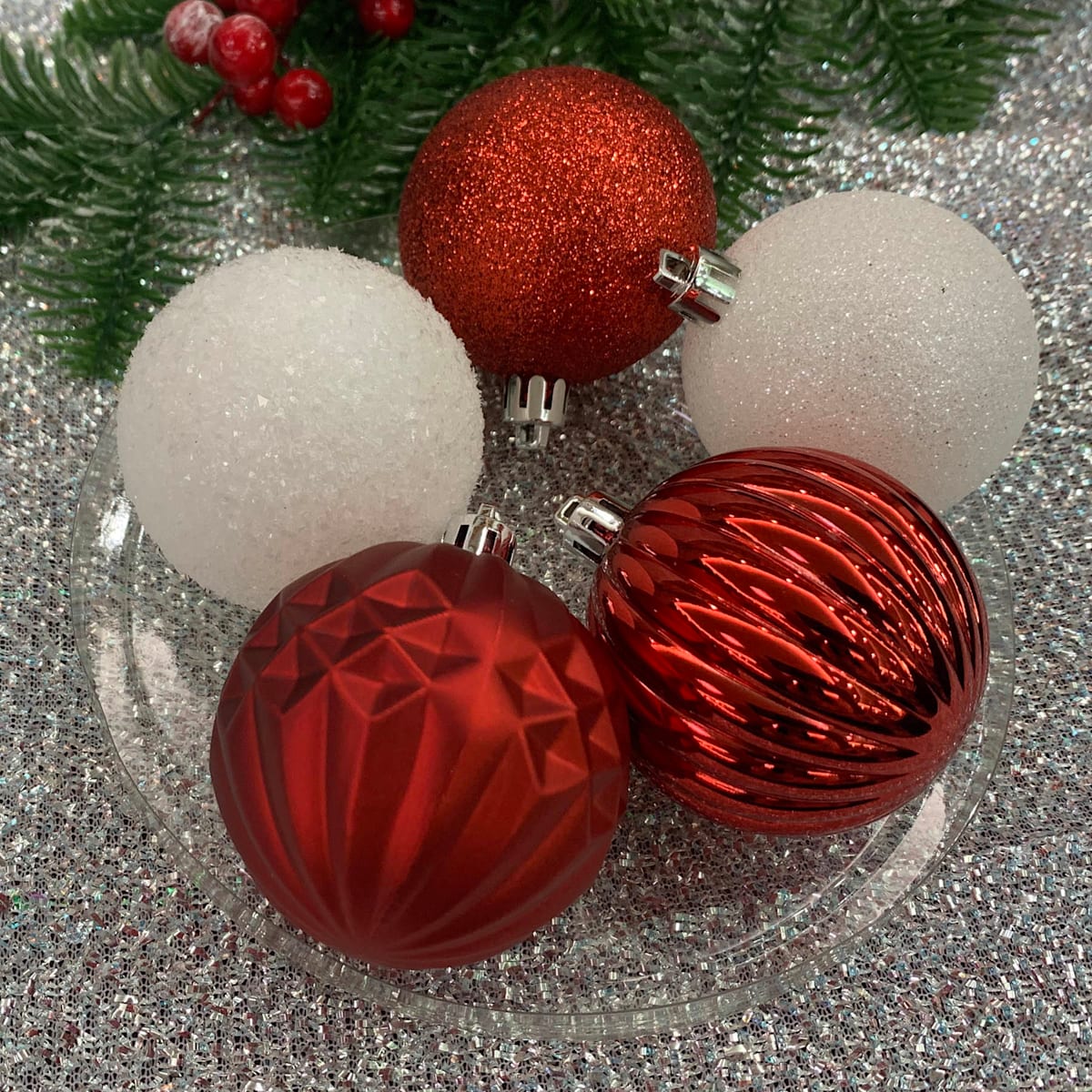 50-Count Red & White Mix Shatterproof Ornaments – 2.36" Christmas Ball Ornament Set