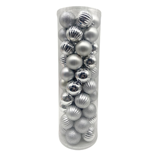 50-Count Silver Mix Shatterproof Ornaments – 2" Christmas Ball Ornament Set