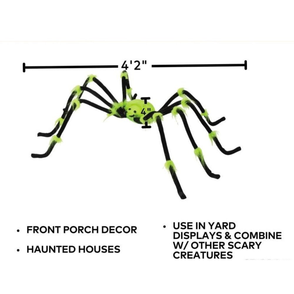 poseable black and green lighted Halloween spider decoration