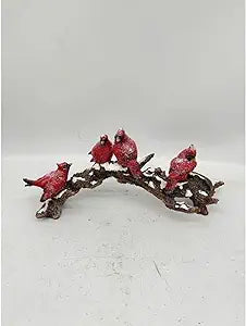 16.5" Resin Cardinal Family on Frosted Branch - Winter Christmas Decoration