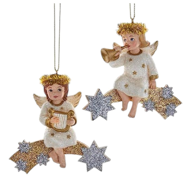 3.5" German Angel on Shooting Star Ornaments – Set of 2