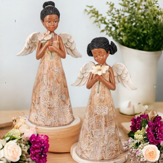 8.75" African American Angel Figurines – Set of 2 Elegant Christmas Decorations