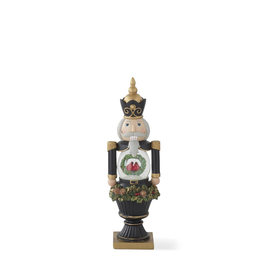 13" Nutcracker Soldier with Snow Globe Belly – Festive Resin Christmas Figurine
