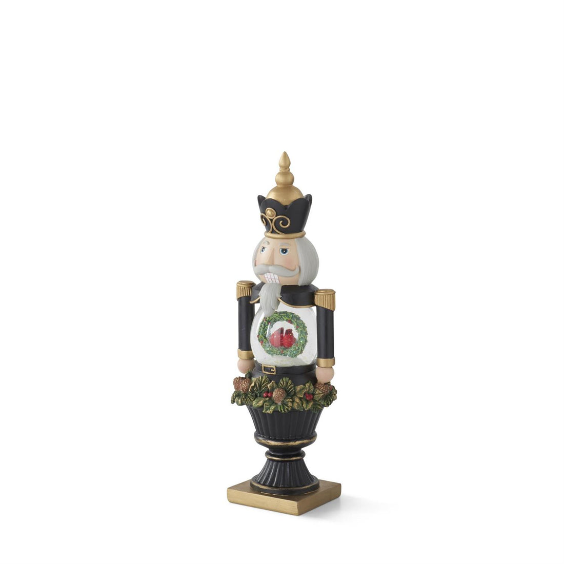 13" Nutcracker Soldier with Snow Globe Belly – Festive Resin Christmas Figurine