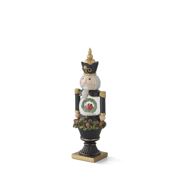 13" Nutcracker Soldier with Snow Globe Belly – Festive Resin Christmas Figurine
