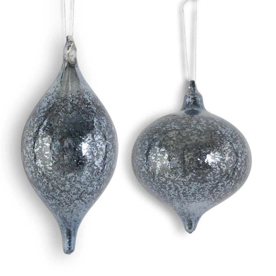 Dark Blue Mercury Glass Onion & Finial Ornaments – Elegant 2-Piece Vintage Christmas Ornament Set