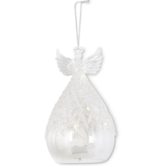 6.25" Glass Lattice Bead LED Angel Ornament with Timer – Elegant Lighted Christmas Decoration
