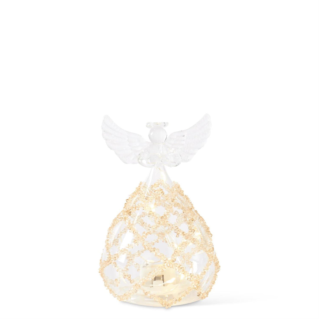 5.25-inch LED glass lattice gold bead angel ornament with timer