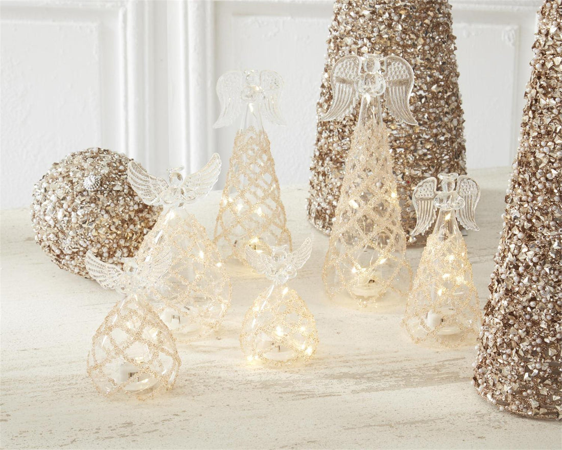 LED glass lattice gold bead angel ornament alternate view 2