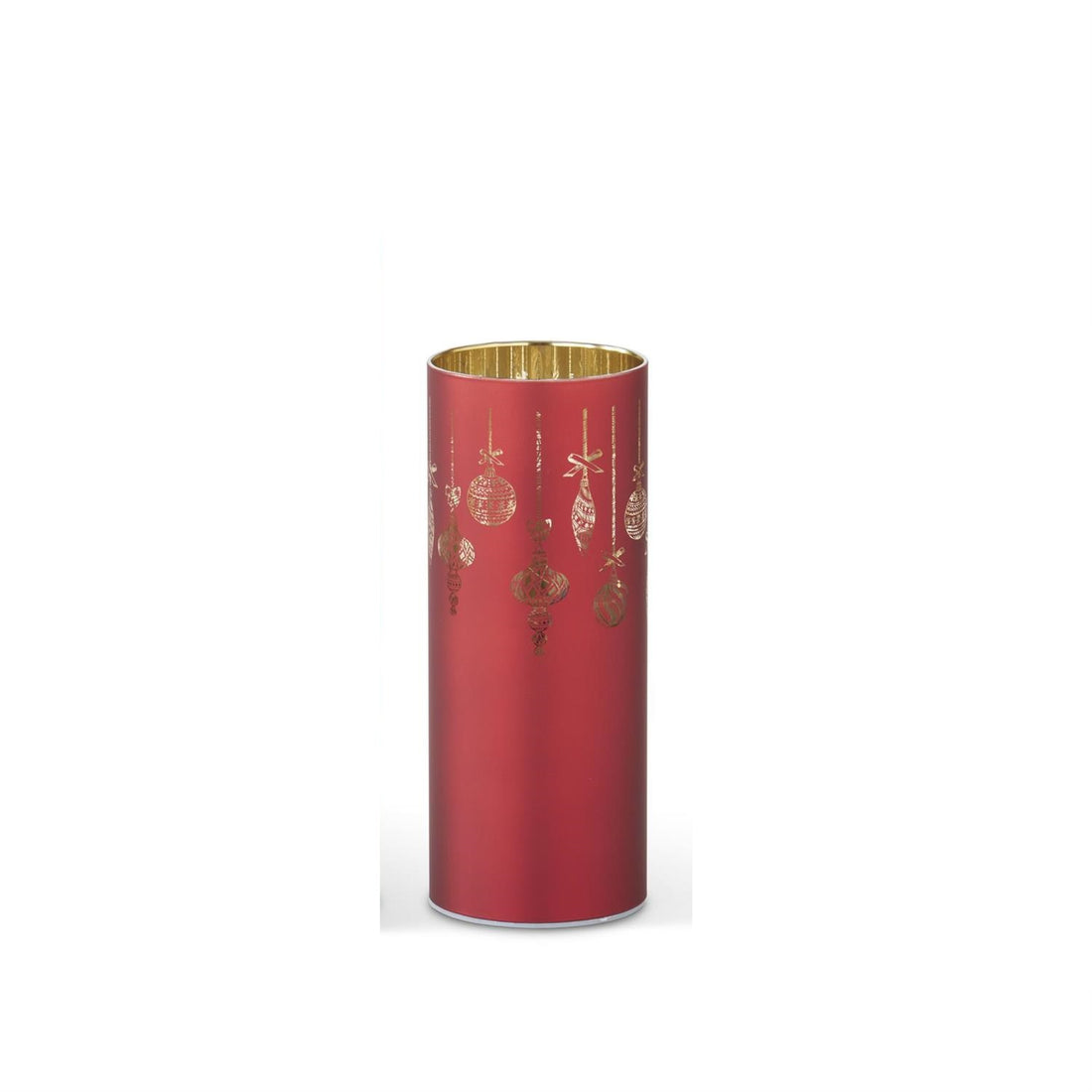 Small Red Ornament Laser Engraved LED Cylinder w/ Timer – 6"