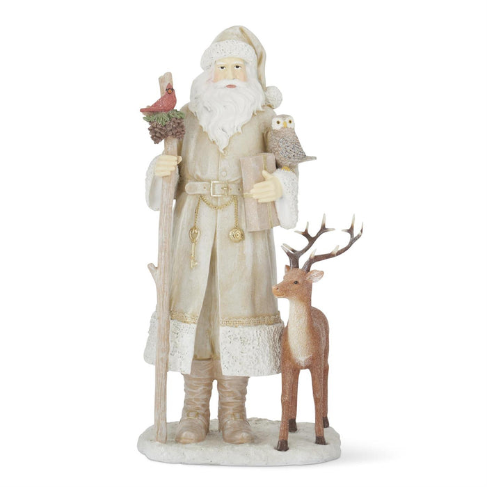 15.25-inch Old World Santa with cardinal owl and reindeer