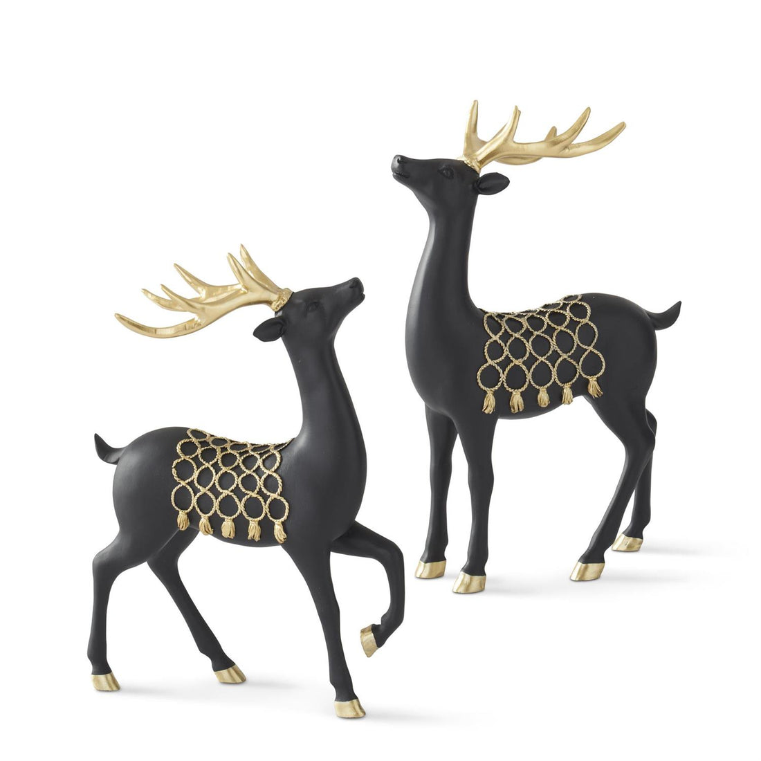 Set of 2 Matte Black Deer with Gold Saddles – Elegant Modern Christmas Décor