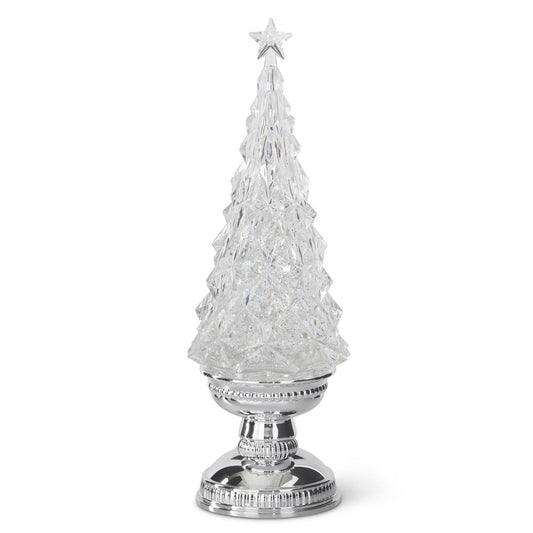 13.75" Silver Water Spinning Christmas Tree with Timer and LED Lights – Sparkling Christmas Decoration