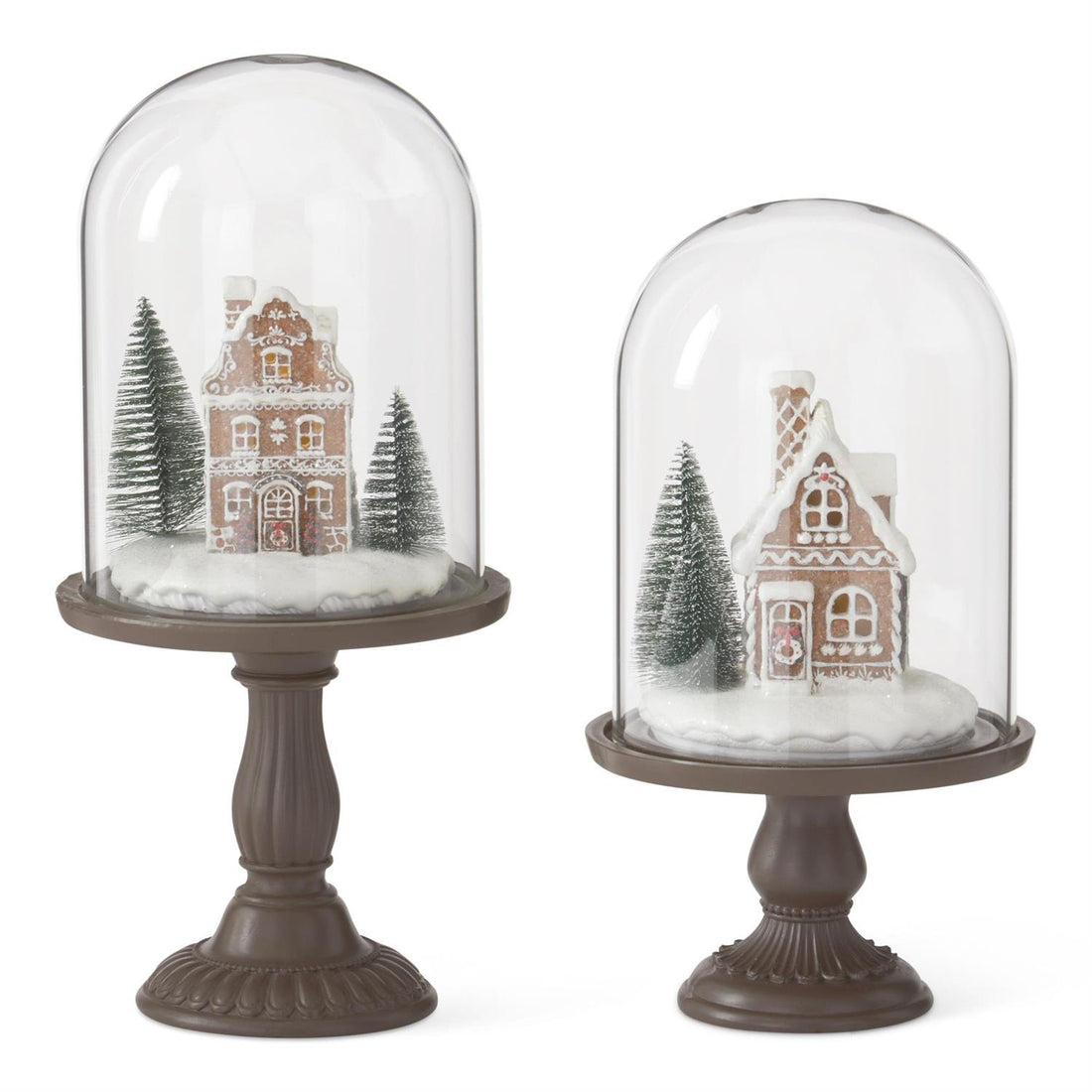 LED Gingerbread Houses Under Glass Cloche – Lighted Christmas Décor with Timer