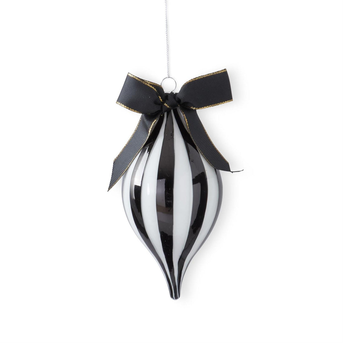 6" Black & White Glass Teardrop Ornament