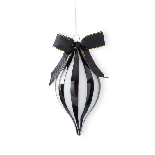 6" Black & White Glass Teardrop Ornament