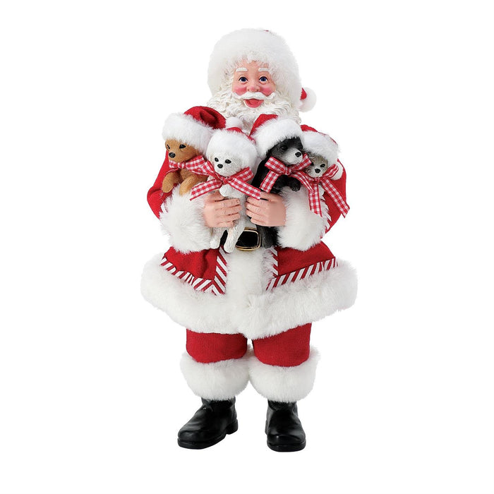 10.5" Santa with Litter of Puppies – Heartwarming Christmas Decoration
