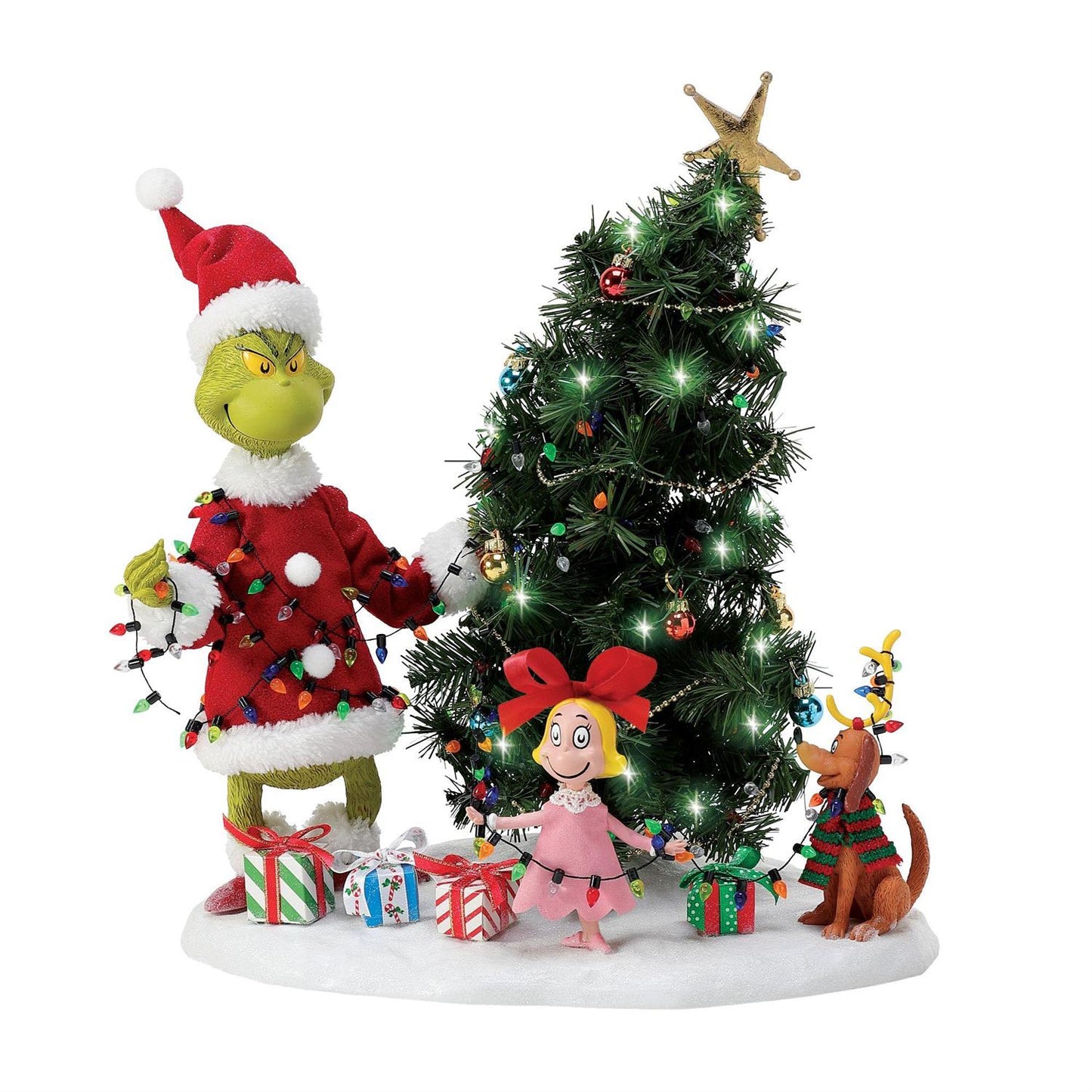 14" Grinch with Max and Cindy Lou Christmas Scene – Whimsical Holiday Decor