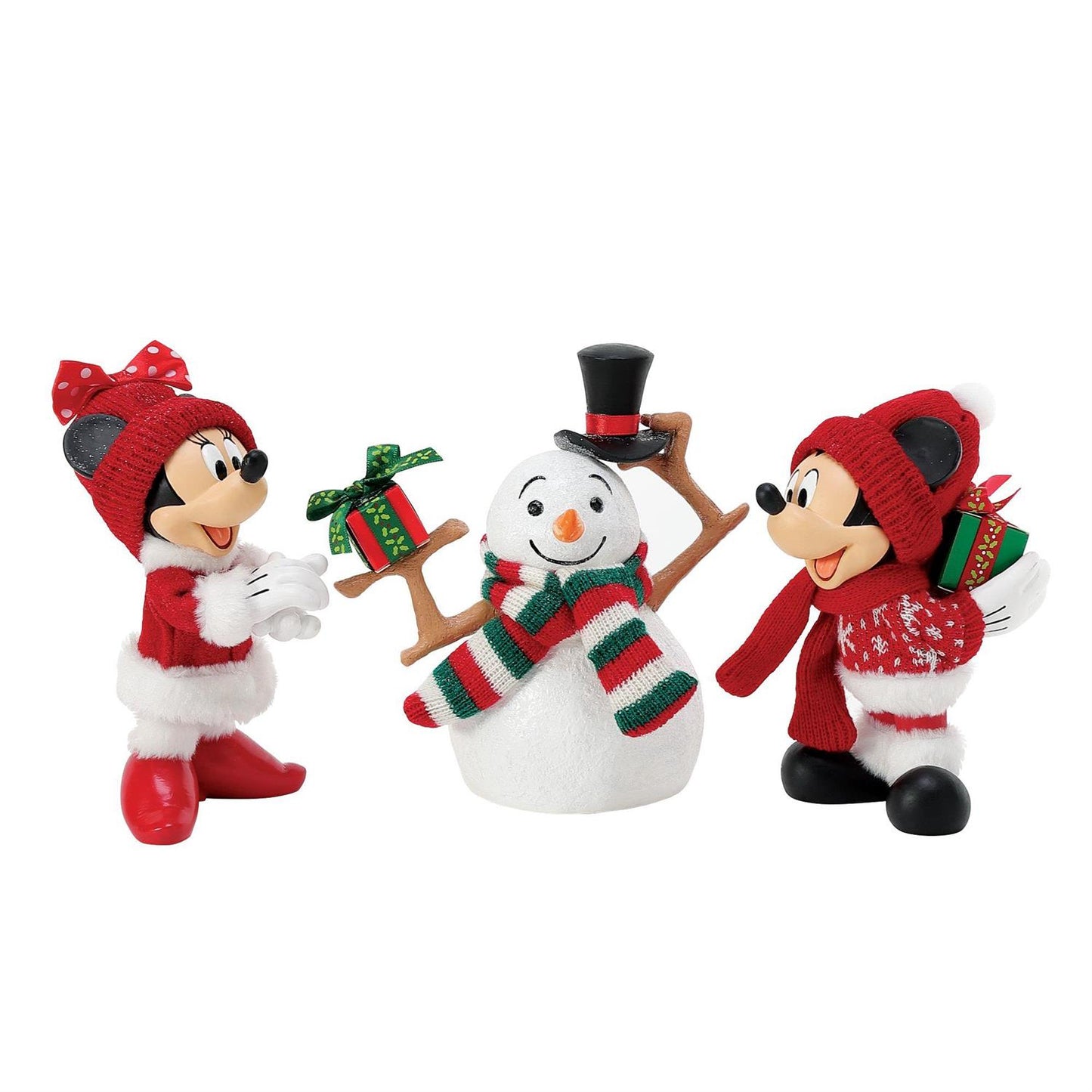 6.5" Mickey and Minnie Mouse Christmas Decoration Set with Snowman - Disney Holiday Collectible