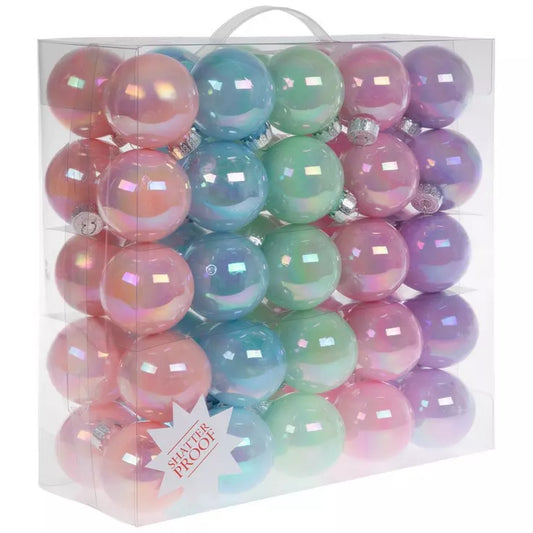 2.0" Pastel Shatterproof Christmas Ornaments 50 PCS – Pink, Green, Blue & Purple Ball Set
