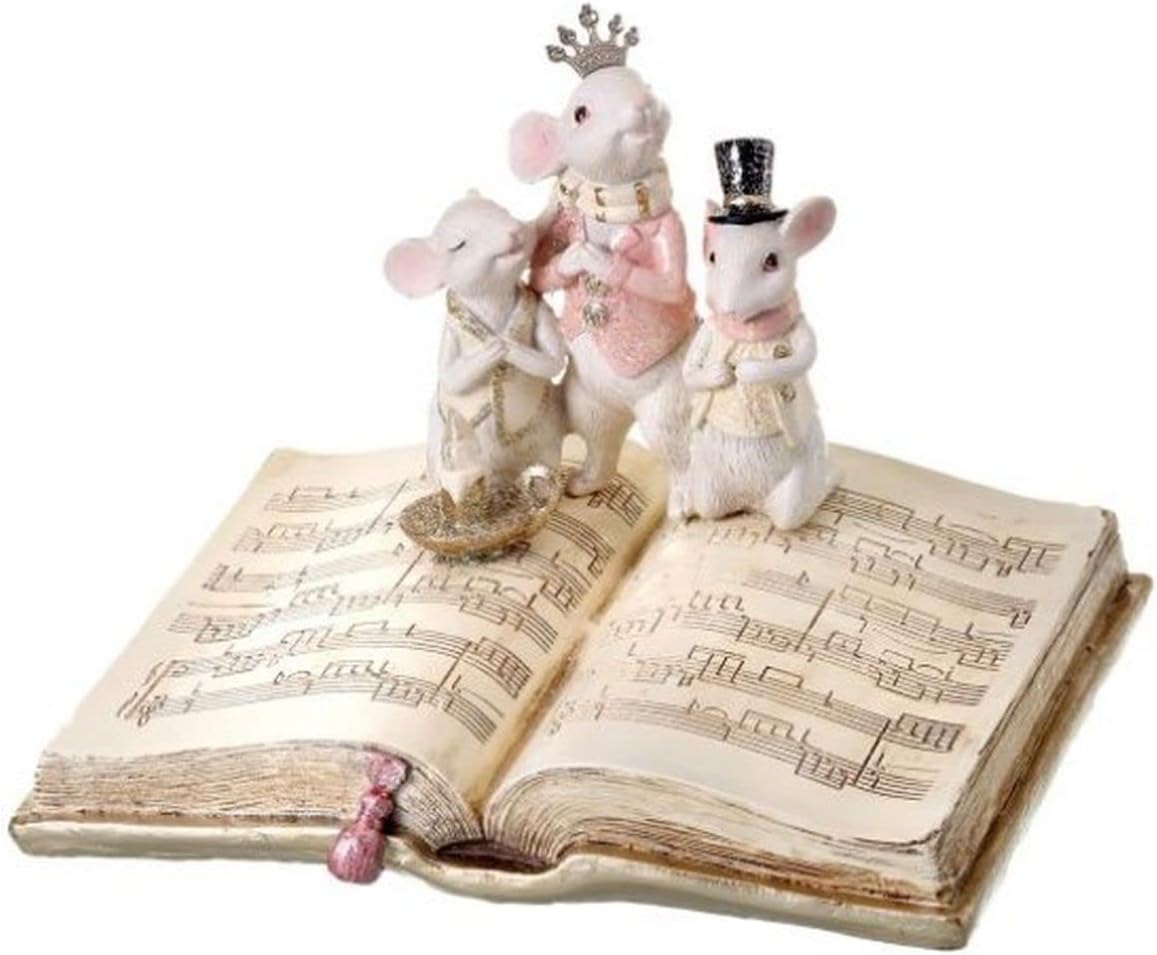 9" Resin Singing Mice on Music Book with Candle – Whimsical Christmas Figurine