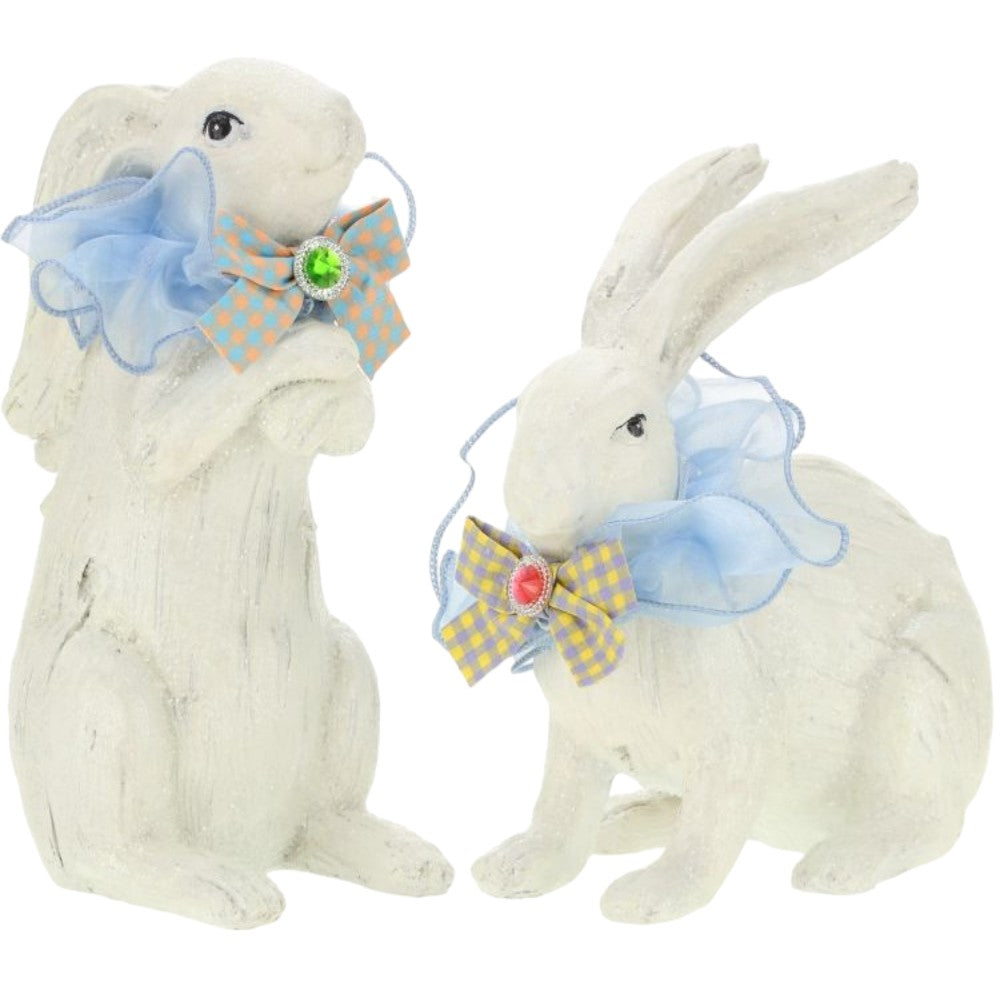 9–10" Jeweled Rustic Bunny Figurines – Set of 2