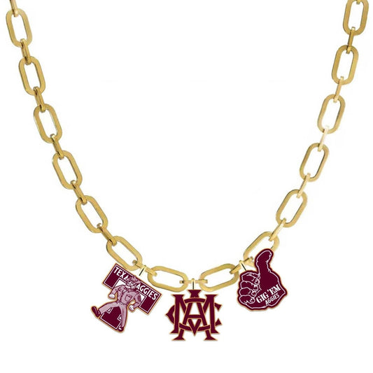 Texas A&M Charm Necklace – Vintage Logo Gold Aggies Gameday Jewelry