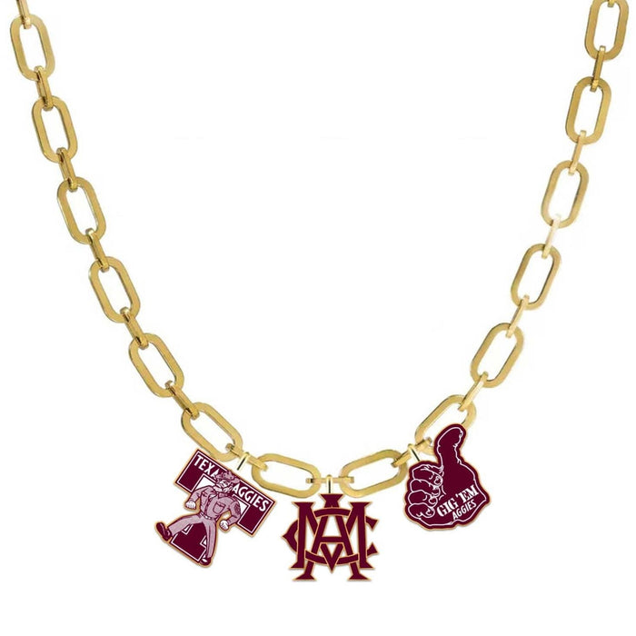 Texas A&M gold vintage logo charm necklace