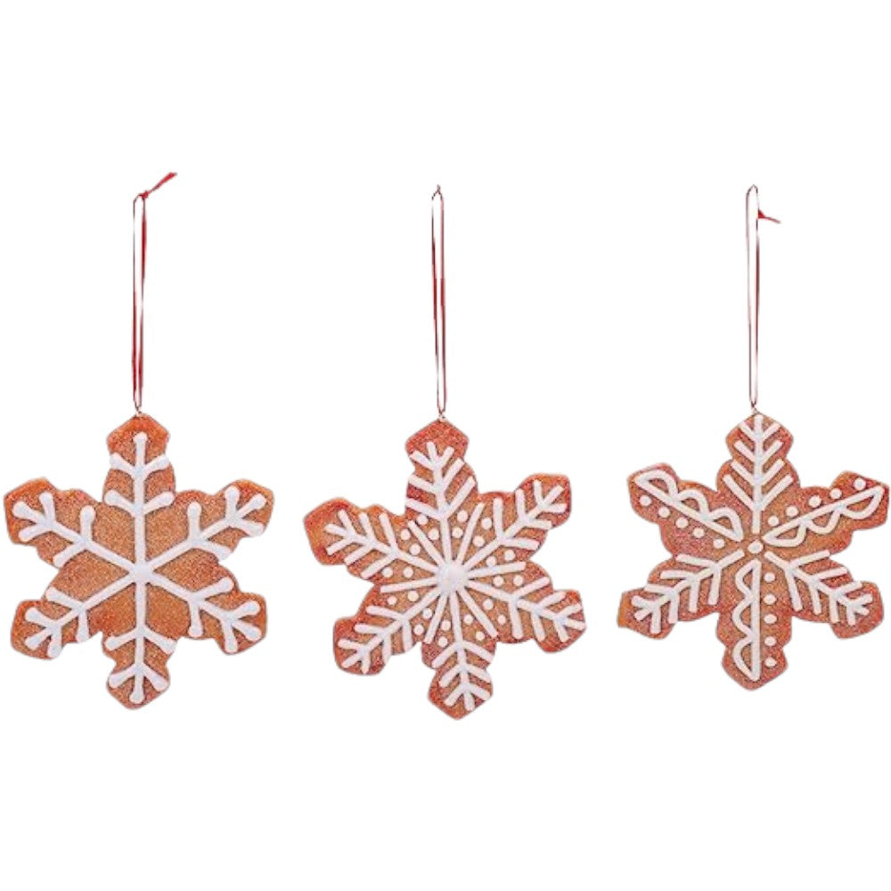 4" Gingerbread Snowflake Ornaments – Set of 3 Assorted