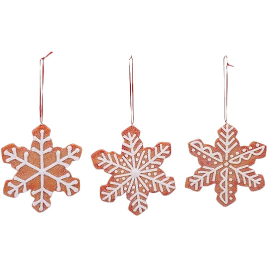 4" Gingerbread Snowflake Ornaments - Set of 3 Assorted - Festive Christmas Decorations